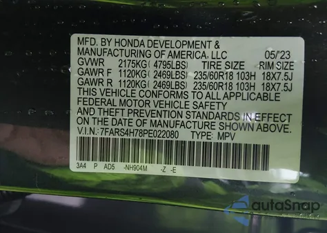 2023 Honda Cr-V Ex-L Awd from USA, damaged, VIN 7FARS4H78PE022080